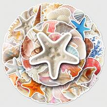 50pcs Shellfish Ocean Style Stickers For Junk Journal Laptop Water Cup Refrigerator Book Luggage Table Helmet Skateboard Guitar Scrapbook DIY Boxes Packing Label Party Sticker - Apricot - View 6