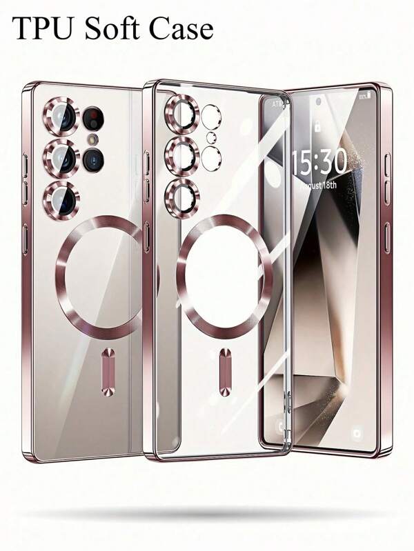 Luxury Soft TPU Magnetic Clear Phone Case Compatible With Samsung Compatible With Galaxy S25 S24 FE S23 S22 S21 Ultra Plus Edge Transparent Magnetic Wireless Charging S25 Ultra Cases With Lens Protector Shockproof Back Cover Waterproof Anti-Fall Scratch Resistant