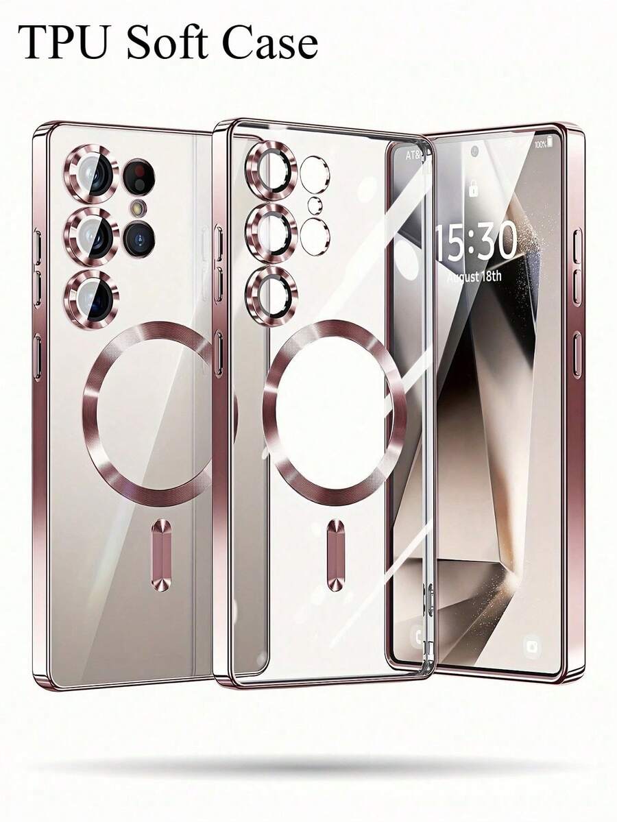 CteGlodrix Luxury Soft TPU Magnetic Transparent Phone Case, Suitable For Samsung Galaxy S25 S24 FE S23 S22 S21 Ultra Plus Edge, Transparent Magnetic Wireless Charging, With Lens Protector, Shock-Proof, Waterproof, Anti-Fall, Anti-Scratch. - Silver - View 1