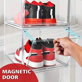 6 Piece Shoebox Clear Plastic Stackable, Large Sneaker Storage Box With Door, Shoe Display Case, Space-Saving Collapsible Shoe Rack, Boot & Hat Storage Box, Large Wardrobe Shoe Rack