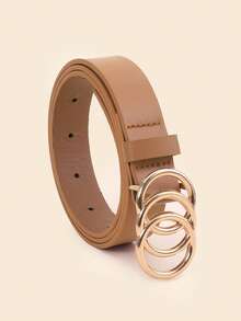 1pc Classic PU Leather Triple Buckle Belt, Fashionable & Casual Cowboy Style Waist Belt Summer, School Fall, Autumn, Halloween - Black - View 2