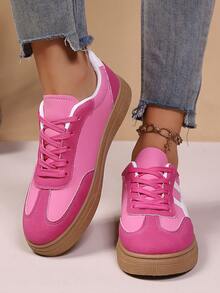 大码女式系带运动鞋，现代时尚户外休闲运动鞋，适合街头、校园、百搭 - 玫紅色 - 查看 2