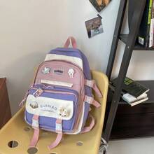 2022 新しい女性の韓国語バージョン原宿インスタイルコントラストカラー中学生バックパックファッション学生バックパック学生スクールバッグ - 紫のトランペット - チェックする 9