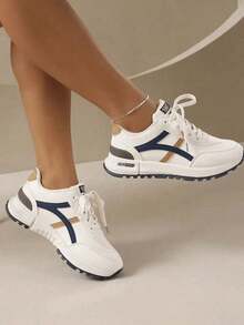 Women's Round Toe Lace Up Thick Bottom Fashion Student Comfort Casual Sneakers