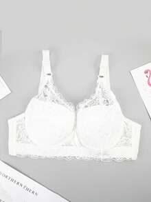 1pc Lace Bra, Women's Bra, Padded Bra, Women's Underwire Bra, Adjustable Strap Bra, Women's Comfortable Lingerie - White - View 8