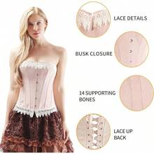 Womens Vintage 1920s Renaissance Lace Trim Corset Bustier, Retro Fashion - 粉紅色蕾絲 - 查看 6