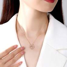 1pc Four-Leaf Flower Full Crystal Tassel Pendant Necklace, Stainless Steel Versatile Choker