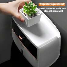 1 个大容量双层卫生纸收纳盒 - 带防水防尘抽屉、壁挂式纸盘和卷纸架，适用于家庭、办公室、超市、浴室、客厅、整洁的装饰配件，易于安装返校 - 黑與白 - 查看 8