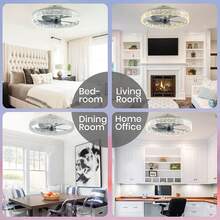 Ceiling Fan With Light, 19.7" Low Profile Flush Mount Ceiling Fans, 3 Color Dimmable LED, 6 Wind Speeds Timing, Remote Control, Reversible Motor For Living Room, Bedroom - trắng - Xem 8