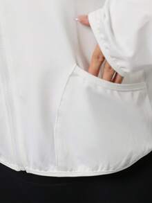 Women's Stand Collar Sports Jacket With Pockets, Everyday Casual Zipped Windbreaker For Running, Workout, Yoga - White - View 8