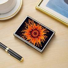 一套5D钻石画套装 - 特殊形状水晶水钻，花卉图案设计。高级不锈钢RFID屏蔽卡包 - 时尚银色钱包，多隔层设计，安全存放卡片的完美礼物 | 抛光表面 | 金属质感