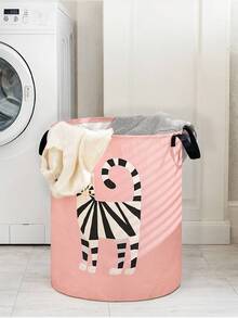 1 pieza Cesta de almacenamiento redonda plegable con asas, diseño de patrón de animal encantador, canasta de gran capacidad y multiusos para organizar la guardería, pañales de bebé, ropa, juguetes y accesorios