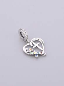 HuooNew Una pieza de plata de ley 925 con un diseño elegante, incrustada con circonita, con formas de corazón, cruz, rompecabezas de colores y lazo, con el mensaje "El amor no necesita palabras", una perla DIY, joyería para mujer, joyería de plata para uso diario y como recuerdo