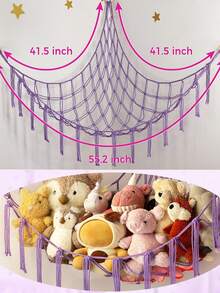 1Pc Homecoming Season Large Plush Toy Net Or Hammock, 55 Inch Toy Hammock, Macaron Plush Storage Corner Hanging Net Rack, Mesh Hammock With Hooks, Bedroom, Living Room Plush Storage Rack, Cotton And Linen Woven Plush Net, Plush Storage Bag, Large Plush Net - Multicolor - View 16