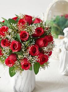 1/5/10 buc trandafiri albi artificiali cu frunze, flori artificiale pentru buchete de nuntă, mireasă și domnișoare de onoare, flori de trandafiri de mătase pentru decorarea casei