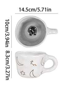 1 件可爱动物陶瓷杯，手绘云朵/花朵图案雕刻杯 - 适用于拿铁、早餐牛奶、创意卡布奇诺杯，是送给可爱风格爱好者的理想礼物 - 單杯 - 查看 13