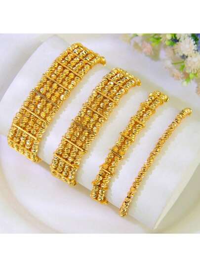 Dubai Multi Layer Gold Beads Bracelet 21k Gold Plated Arabian Islamic Religious Bangles Women Wedding Party Jewelry