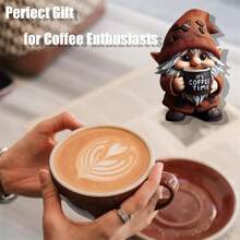 1 pièce Statue en résine de lutin 3D "Heure du café", Décorations de lutin "Heure du café", Lutins tenant des tasses de café, Décoration de maison de lutin miniature créative, Décorations pour amateurs de café et cadeaux créatifs