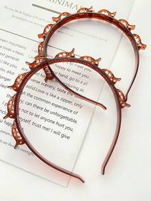 2 件女士编织头带发饰套装，简约时尚可爱女孩树脂材质多层镂空编织头带刘海夹发箍，适合日常通勤装，发髻固定，不会损坏头发，蝴蝶结配饰，女士发带头带，发饰，