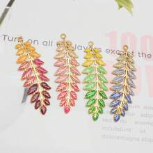 1 pièce Pendentif charm de feuilles de saule émaillé - Feuille en acier inoxydable pour la fabrication de bijoux, collier et boucle d'oreille DIY Craft Findings 6x2cm