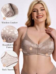 Wingslove Sujetador cómodo de cobertura total sin aros con estampado floral para mujer de talla grande - Camel - Ver 4