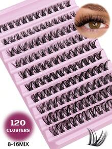 120 piezas de extensiones de pestañas estilo ojo de gato D-Curl esponjosas, racimos de pestañas gruesas de 8-16 mm, extensiones esponjosas naturales, kit de extensiones de pestañas falsas de mink DIY, voluminizador de pestañas, textura de pestañas suave y esponjosa, look de maquillaje dramático y desordenado, adecuado para cosplay, actuaciones, uso en fiestas - D - Ver 2