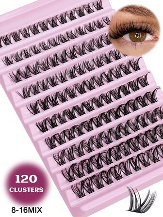 120pcs D-Curl Fluffy Cat Eye Lash Extension, 8-16mm Thick Lash Clusters, Natural Fluffy Extension, DIY Faux Mink Lash Extension Kit, Lash Volumizing, Soft & Fluffy Lash Texture, Dramatic Messy Makeup Look, Suitable For Cosplay, Performance, Party Use