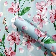 1 Roll Of Blue Flowers With Pink Color Blossom Self-Adhesive Vinyl Wallpaper 17.1inX39.3/118.1/196.8in Removable Yellow Floral Wallpaper For Easy DIY Home Decoration Suitable For Bedrooms Living Rooms Cabinets Tables And Furniture High Quality Vinyl Material With Flexible Patterns Matching Floral Wall Decoration Wall Paper Wall Stickers Room Decor Kitchen Living Room Decor - Blue - View 4