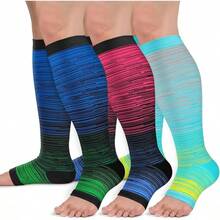 Calcetines de compresión de cobre para mujeres y hombres, punta abierta, 15-20 mmHg es el mejor apoyo para la recuperación de la circulación y el uso durante todo el día - 04 Surtido 1 - Ver 2