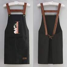1 件套家用厨房围裙 - 可调节肩带设计，大前口袋成人男女烹饪耐用围裙，四季创意字母 A-Z 印花围裙轻薄围裙餐厅店服务员工作制服 - 黑色 - 查看 37