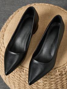 MonaNise Women's Fashion Green Pointed Toe, Navy Stone Pattern, Apricot Closed-Back Pumps, Suitable For Vacation, Travel, Shopping, Outdoor, Vintage, Casual, Versatile, High-End, Black, 5cm Shoes - Black - View 4