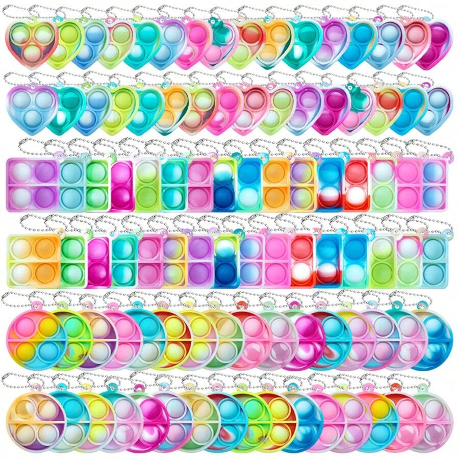 Pop Fidget Keychain Mini Fidget Toys Bulk Party Favors For Kids 4-8,8-12 Year Boys Girls Push Pops Bulk Toys Its Small Prizes For Kids Classroom Birthday Party Favors Bubble Poppers - Multicolor - View 1