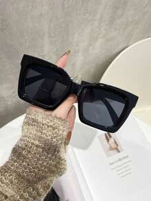 Set Women's Plastic Oversized Fashion Eyeglasses, Suitable For Daily Use For Summer Beach Vacation,Outdoor,Travel - 黑色 - 查看 6