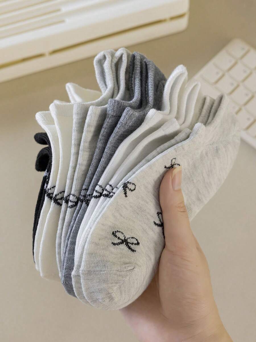 1/6 Pares de calcetines náuticos finos, transpirables y casuales para mujer con lazo, versátiles, lindos, de moda y sencillos, cómodos, suaves y transpirables, apropiados para uso diario - Multicolor - Ver 1