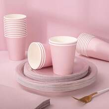 100Pcs Dusty Pink Tableware Set Disposable Dinnerware Set 50Pcs Paper Plates 25Pcs Napkin 25Pcs Cups For Wedding Birthday Bride Shower Party Table Decor - 粉色 - 查看 1