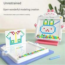 1 pieza Tablero magnético de dibujo para niños - Rompecabezas de arte de puntos coloridos con bolígrafo de estilo, juegos de clasificación de colores y juguete sensorial, forma de cangrejo y conejo, juguete educativo STEM para niños de 3 a 6 años, tableta para dibujar portátil, regalos de cumpleaños para niños y niñas