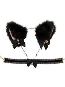 5PCS Dress Cute Cat Cosplay Props Cat's Ears (Steamed Cat-Ear Shaped Bread) Hair Hoop Cat Paw Gloves Cat Tail Accessories Set Halloween