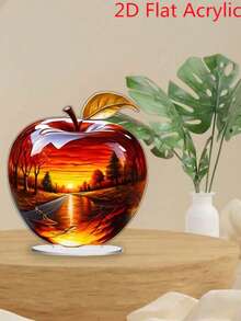 1pcs2D平面厚度0.3厘米水晶苹果创意家居客厅桌面摆件，彩色亚克力活力波西米亚风格，收藏雕像，桌面匾额，适用于客厅、卧室、书房和办公室装饰 - 彩色 - 查看 4