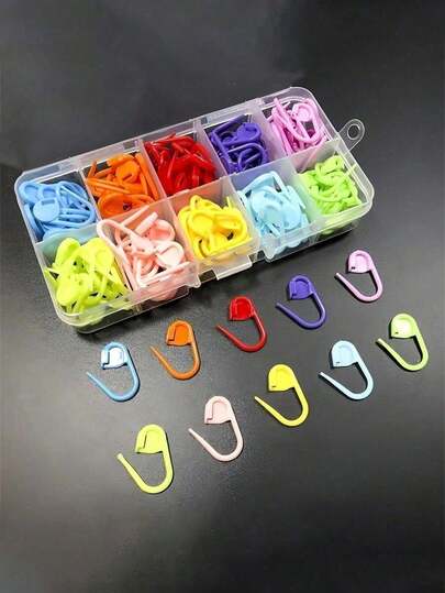 50pcs/Box Knitted Crochet Needle Label, Knitted Fabric Identifier, Multifunctional Use, With Storage Box, Knitting, Crochet And Hand Sewing Tools (10 Colors Randomly Shipped)