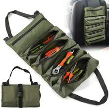 Multi-Purpose Roll-Up Tool Organizer Bag- Compact, Durable Fabric Storage Bag With 5 Zippered Pockets For Pliers, Vise Grips, Screwdrivers, Wrenches & Sockets - Perfect For Work And Outdoor Adventures - Army Green - View 4