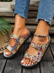 Ultra-Light Thickened Flat Soft-Bottomed Soft-Textured Leopard Print Beach/Outdoor/Home Elevated Sandals