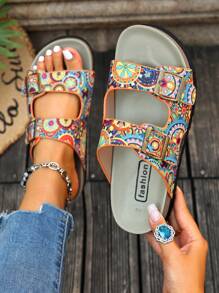 Ultra-Light Thickened Flat Soft-Bottomed Soft-Textured Leopard Print Beach/Outdoor/Home Elevated Sandals