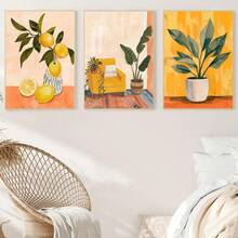 3 幅柠檬海报水果画海报挂画水果墙艺术现代墙面印刷品墙面艺术品厨房墙面装饰客厅墙面装饰用品无框 - 米色 - 查看 5