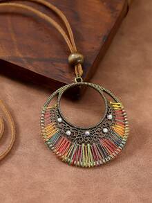 1 chiếc vòng cổ Bohemian cổ điển dành cho phụ nữ, vòng cổ mặt dây chuyền đính đá nhiều màu thủ công, dây chuyền bằng da PU/dây đan cá nhân hóa hình học, đa năng để đeo hàng ngày, tiệc tùng, đi làm - Nhiều màu - Xem 4