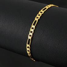 1pc 18K Gold Flat Bracelet For Women,Golden Figaro Chain Jewelry, Exquisite Daily Waterproof Stainless Steel Bracelet, Layered Chain Bracelet, Jewelry Gift For Her