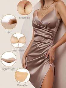 2 对粘性胸罩，露背无肩带胸罩聚拢，粘性隐形提升胸罩，婚礼聚拢胸罩，适合露背无钢圈晚礼服 - 彩色 - 查看 3