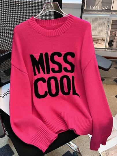 Suéter de punto con estampado de letra elegante y versátil de estilo casual de moda para otoño/invierno