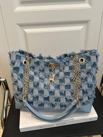 Decorative Buckle Detailing, Stitching, Chain Strap Shoulder Bag, Women's Decorative Buckle Shoulder Bag, Street Fashion Hobo Bag, Suitable For Shopping, Dating, Women's Gift, Suitable For Teen Girls, College Students, Work, Business, Commuting