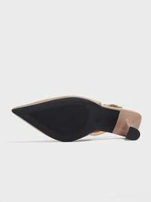 Giày cao gót mũi nhọn nữ có khóa kim loại, màu trơn, thoải mái, đa năng cho trang phục trang trọng, thường ngày hoặc công sở, thích hợp cho mùa thu/đông, chất liệu PU, màu mơ, thanh lịch, giày cao gót nữ, thanh lịch - Màu be - Xem 8