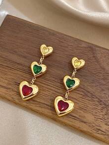 1 对女士心形吊坠耳环时尚彩色吊坠耳环不锈钢耳环派对日常珠宝生日礼物 - 彩色 - 查看 9